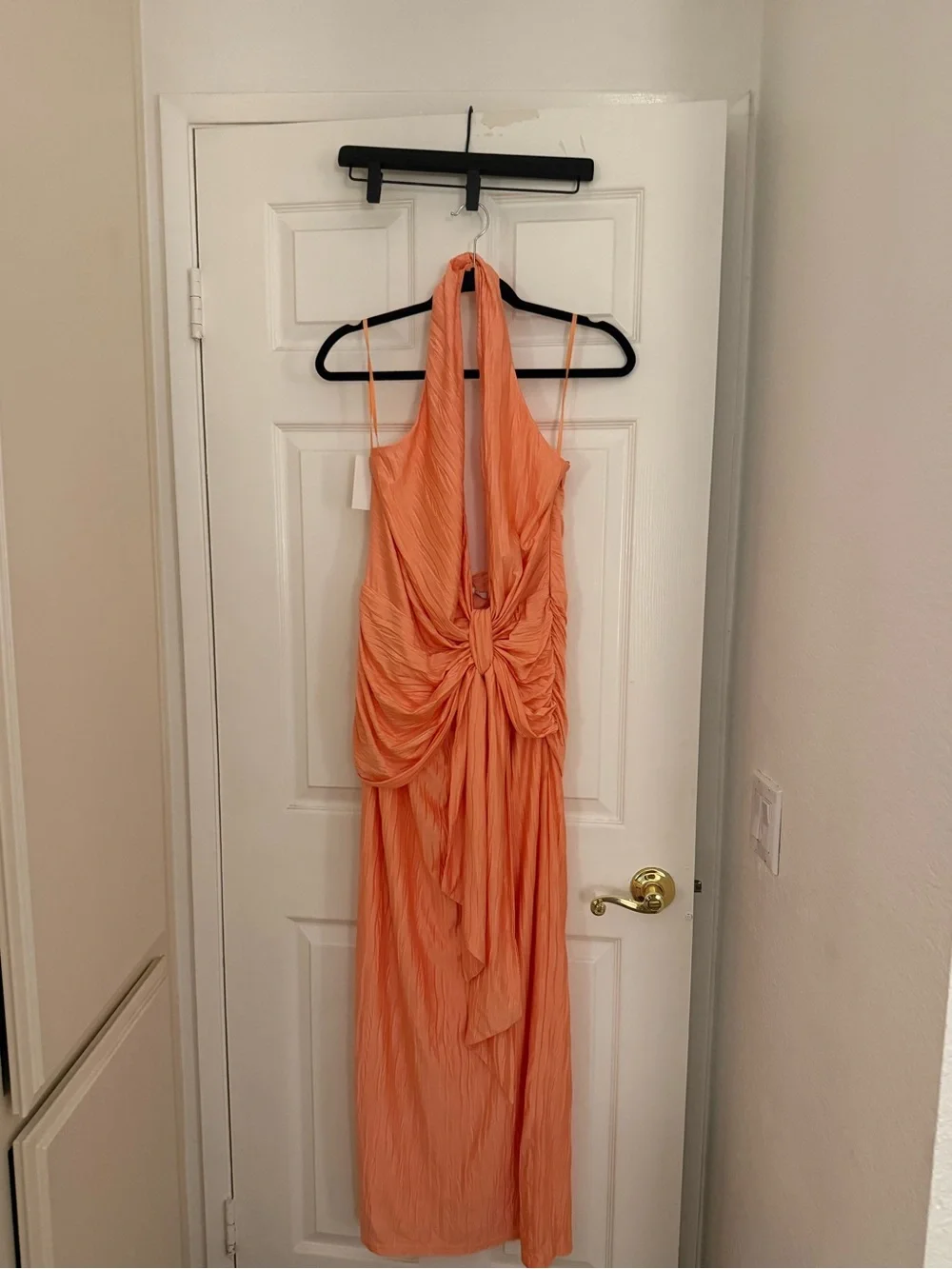 JLUXLABEL Peach Halter Knot-Front Maxi Dress